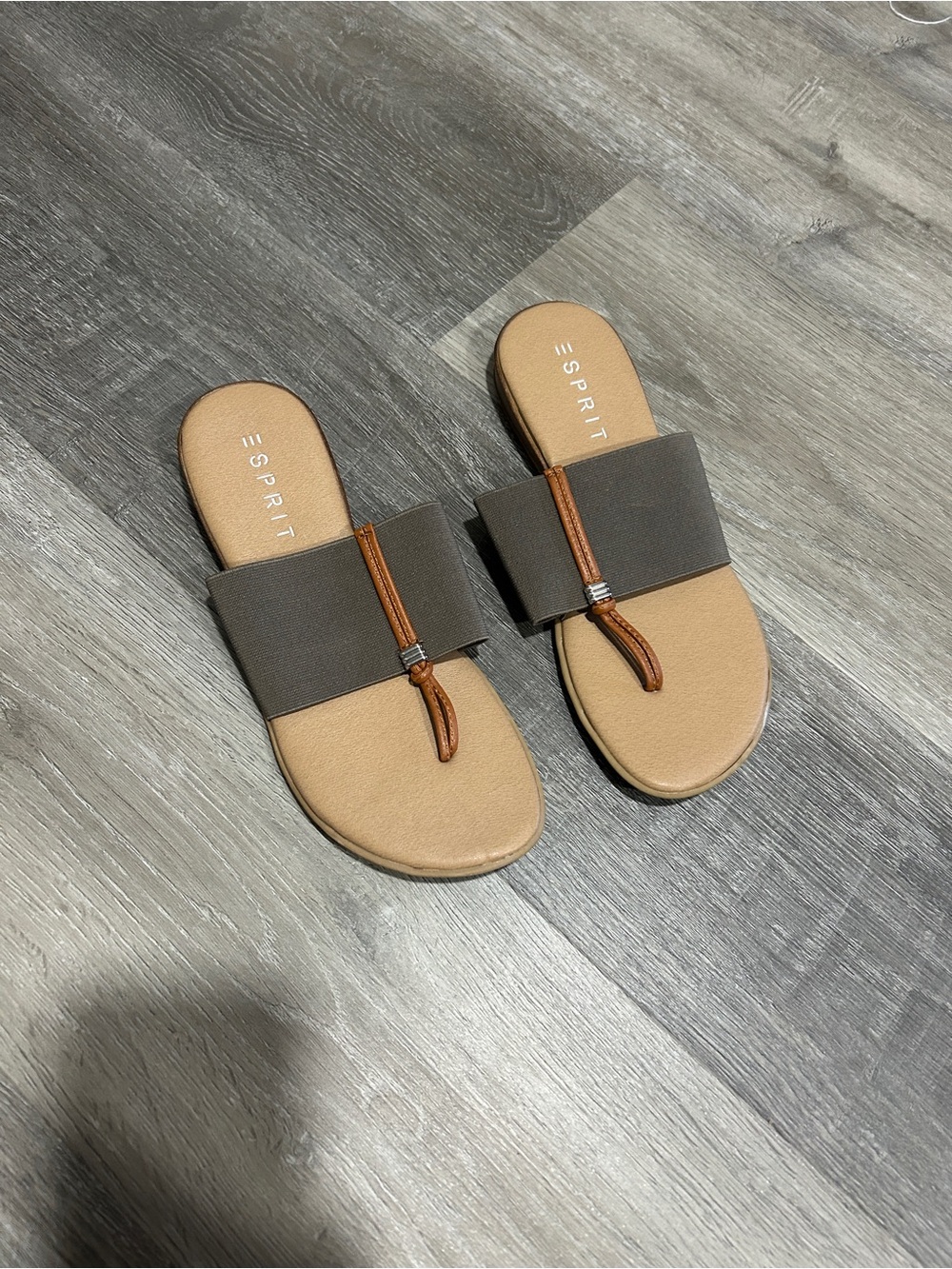 Esprit Brown Slide Sandals with Tan Footbed and Tan Toe Strap